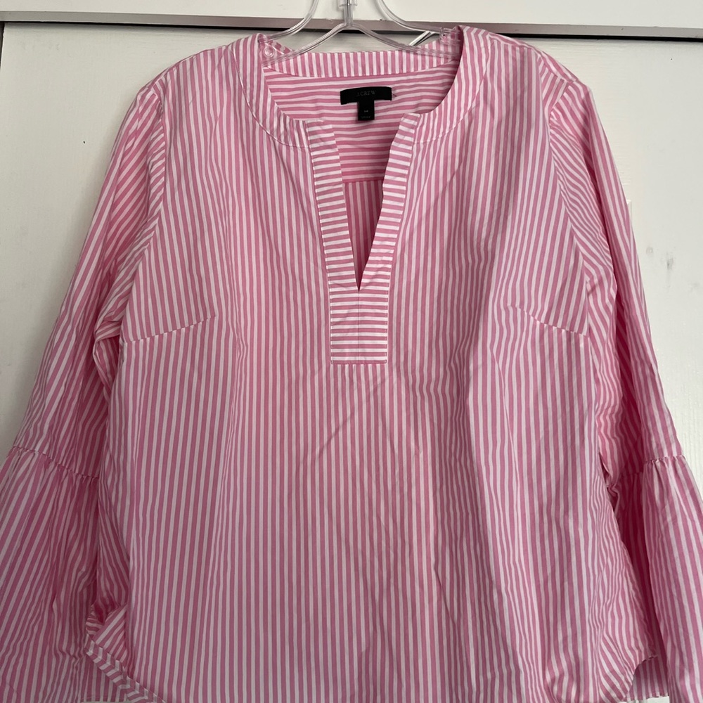 J. Crew Pink and White Striped Popover Blouse
